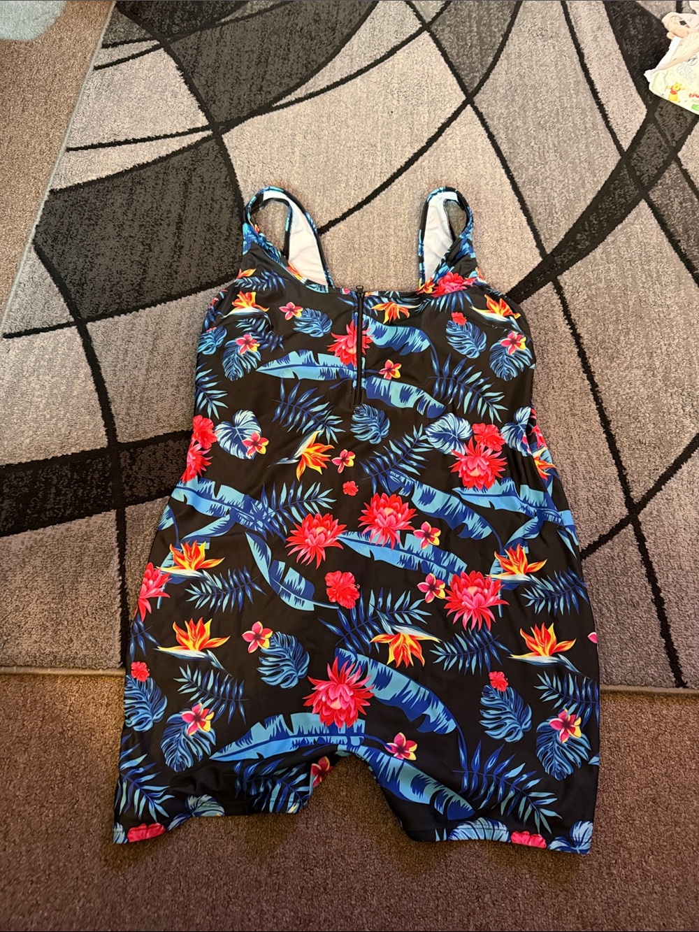 Kids Floral One-Piece Swimsuit in Black and Blue